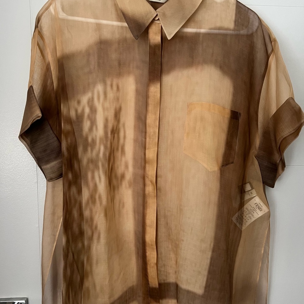 Fendi Sheer Tan and Brown Women’s blouse